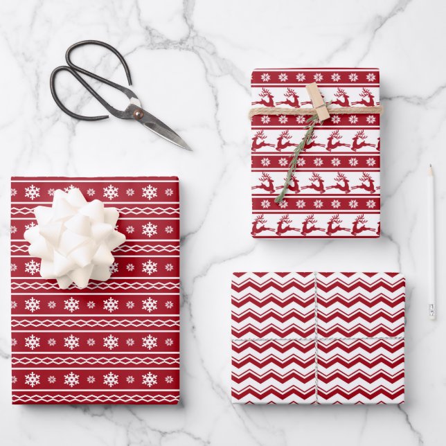 Festivals Retro Red White Weihnachtsmuster Geschenkpapier Set (Vorderseite)