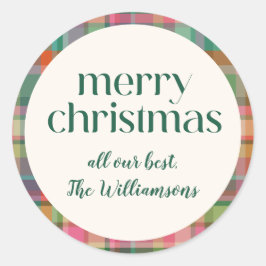 Festivals Retro Weihnachten Karierte Niedliche Pre Runder Aufkleber