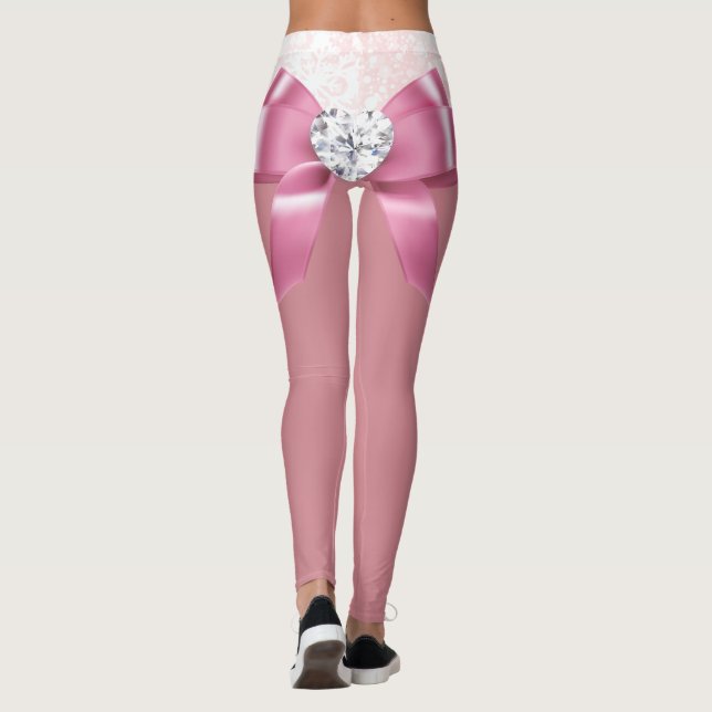 Festivals Rosa Glitzer Herz Schneeflocken Ritter Leggings (Rückseite)