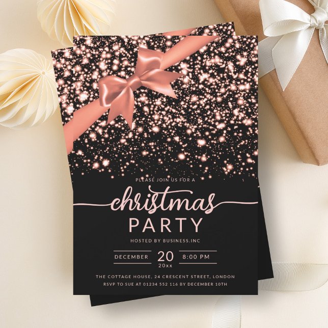 Festivals Rose Gold Winter Shiny Star Company Xmas Einladung (Festive Rose Gold Winter Shiny Star Company Xmas Invitation)