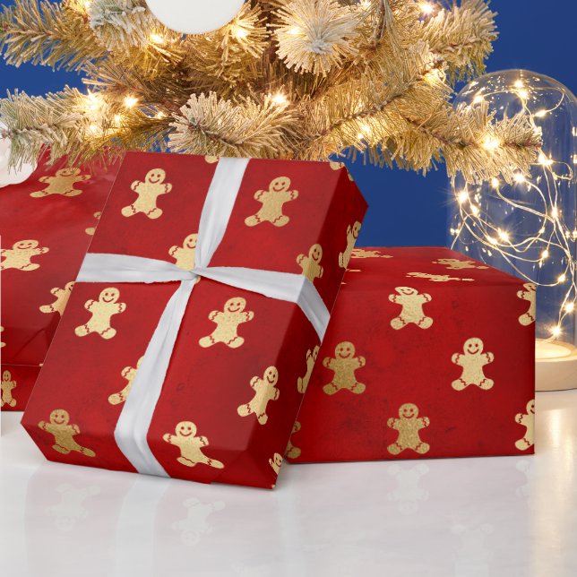 Festivals Rot und Gold Foil Winter Lebkuchen Mann Geschenkpapier (Feiertage)
