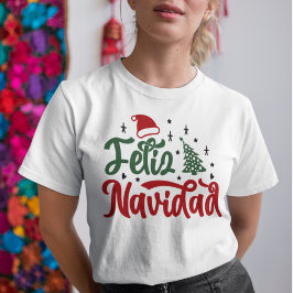 Festivals Rot und Grün Feliz Navidad T-Shirt