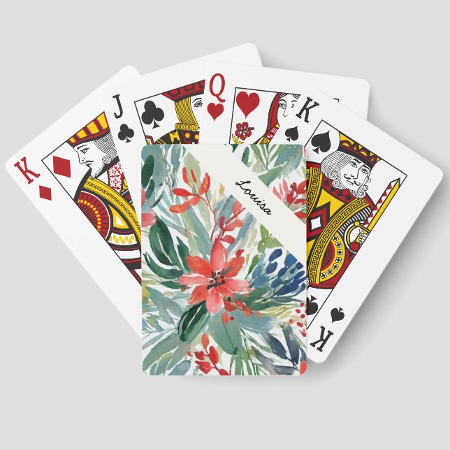 Festivals Rote Poinsettia Elegante Blume Spielkarten (Rückseite)
