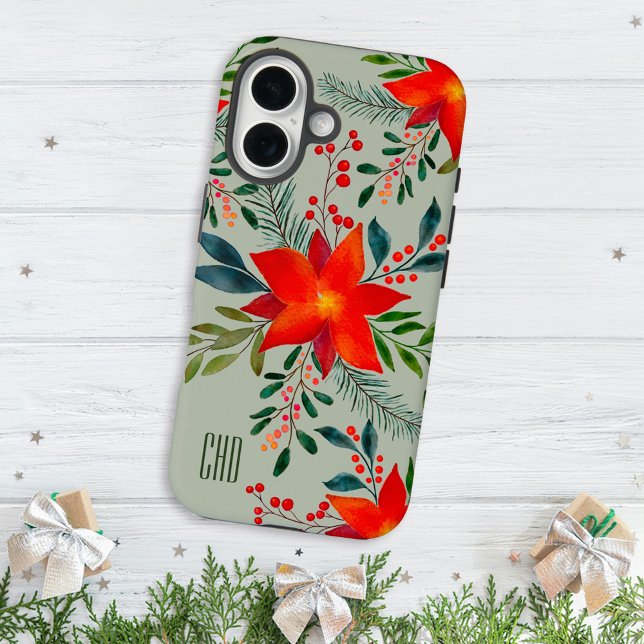 Festivals Rote Poinsettia Weihnachtsblumenmonogram Case-Mate iPhone Hülle (Von Creator hochgeladen)