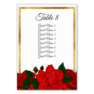 Festivals Rote Rose Gold Frame Wedding Card Tischnummer