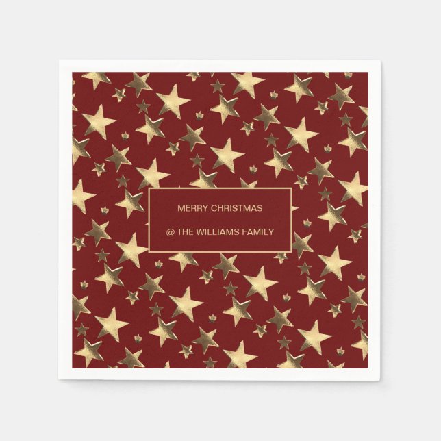 Festivals Rote und Gold Weihnachtsstars Name hinzu Serviette (Vorderseite)