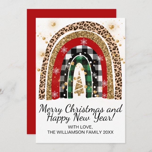 Festivals Rustikaler Karierter Tierdruck Regenboge Feiertagskarte (Vorne/Hinten)