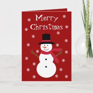 Festivals Snowman & Snowflakes Rote Weihnachtskart Feiertagskarte
