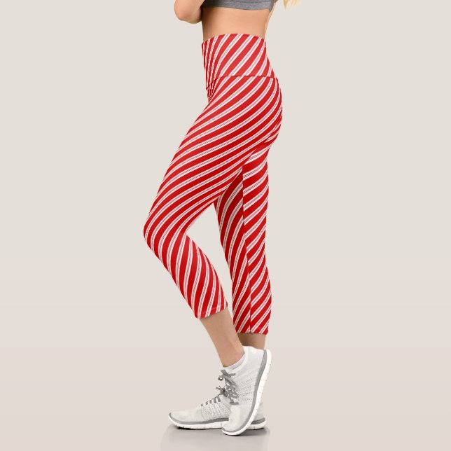 Festivals Spaß Peppermint Red Candy Cane Streifen Capri Leggings (Links)