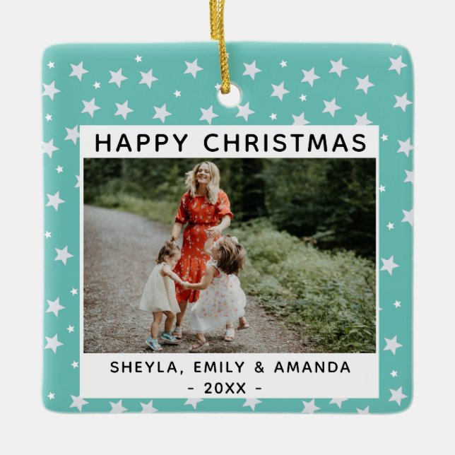 Festivals Spaß Türkis Star Muster Foto Keramikornament (Vorderseite)