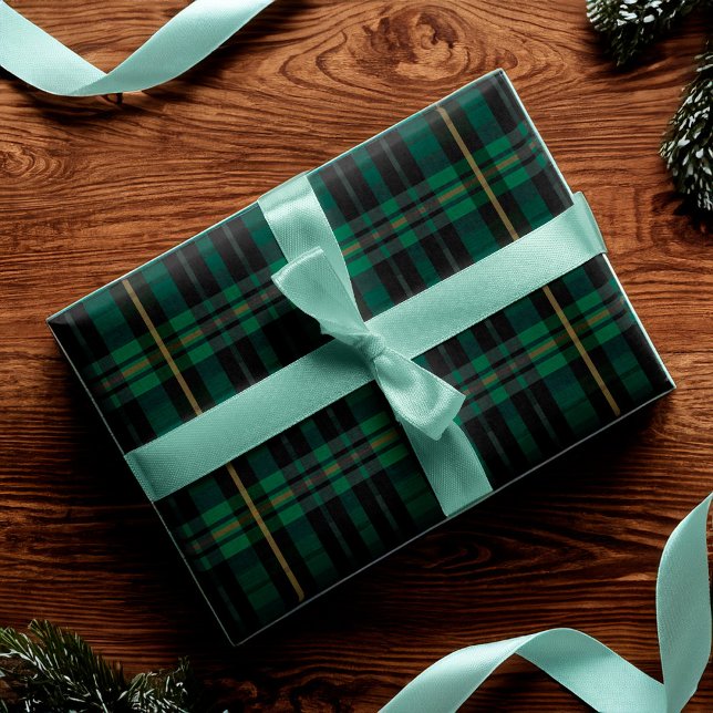 Festivals Stilvolles, dunkelwaldgrünes Kariertes M Geschenkpapier (Festive Stylish Dark Forest Green Plaid Pattern Wrapping Paper)