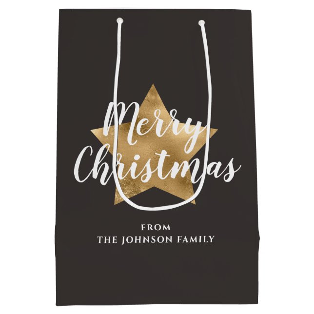 Festivals Taupe Brown Gold Star Weihnachten Mittlere Geschenktüte (Rückseite)