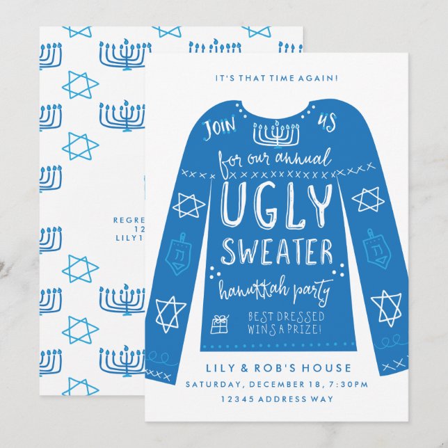 Festivals Ugly Sweater Hanukkah Party Einladungen (Vorne/Hinten)