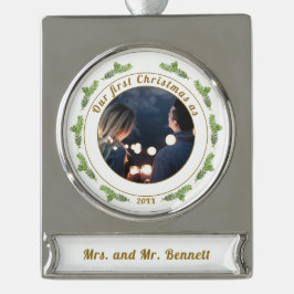 Festivals Unser erstes Weihnachtsskript-Foto Banner-Ornament Silber