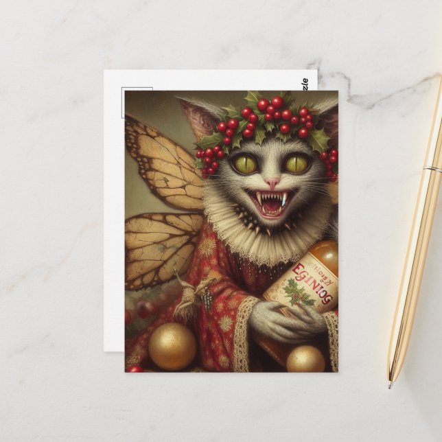 Festivals Vampire Cat Christmas Eggnog Postkarte (Vorderseite/Rückseite Beispiel)