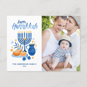 Festivals Wasserfarbe Menorah Happy Hanukkah Foto Feiertagspostkarte