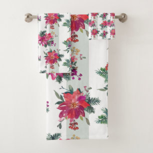 Festivals Wasserfarben Poinsettias & Sage Streifen Badhandtuch Set