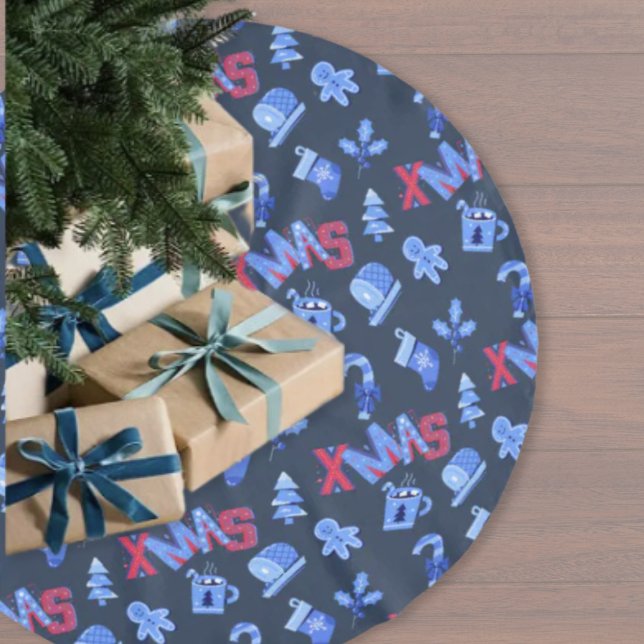 Festivals XMAS Letting Blue Red Christmas Polyester Weihnachtsbaumdecke (Von Creator hochgeladen)