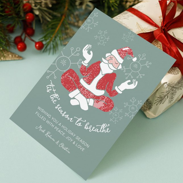 Festivals Yoga Feiertagskarte (Festive Yoga Santa Season to Breathe Holiday Card)