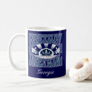 Festivalträume Vintage Retro Navy-Weiß Grafik Kaffeetasse