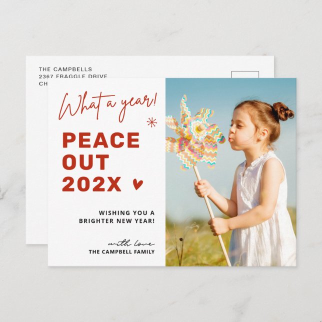 Festive Abschiedsfrieden 2024 Weihnachts-Foto Feiertagspostkarte (Vorne/Hinten)