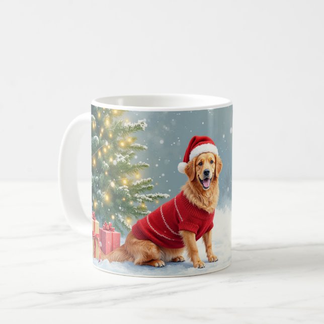 Festive Afghan Hound Christmas Santa Hat Funny Kaffeetasse (Vorderseite Links)