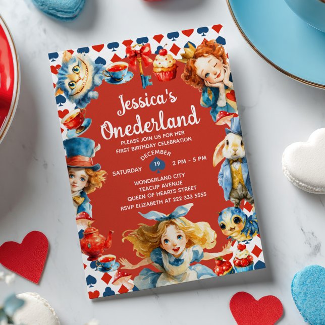 Festive Alice in ONEDERLAND 1st Birthday Tea Party Einladung (Von Creator hochgeladen)