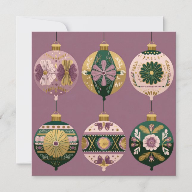 Festive and elegant Christmas Baubles Greeting Karte (Vorderseite)