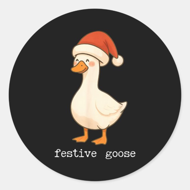 Festive And Mpy Goose Santa Hat Xmas Light Matchin Runder Aufkleber (Vorderseite)
