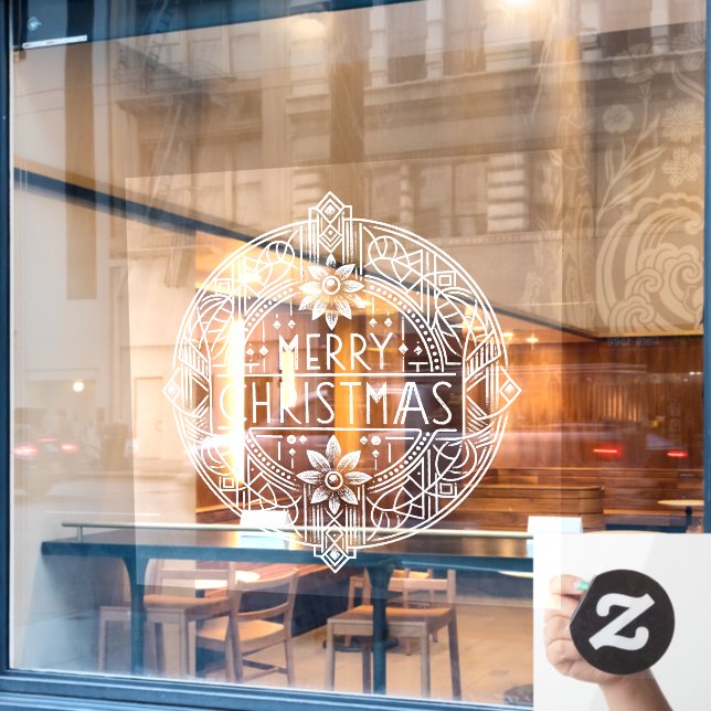 Festive Art Deco Frohe Weihnachtsklingeln Fensteraufkleber (Café-Fenster)