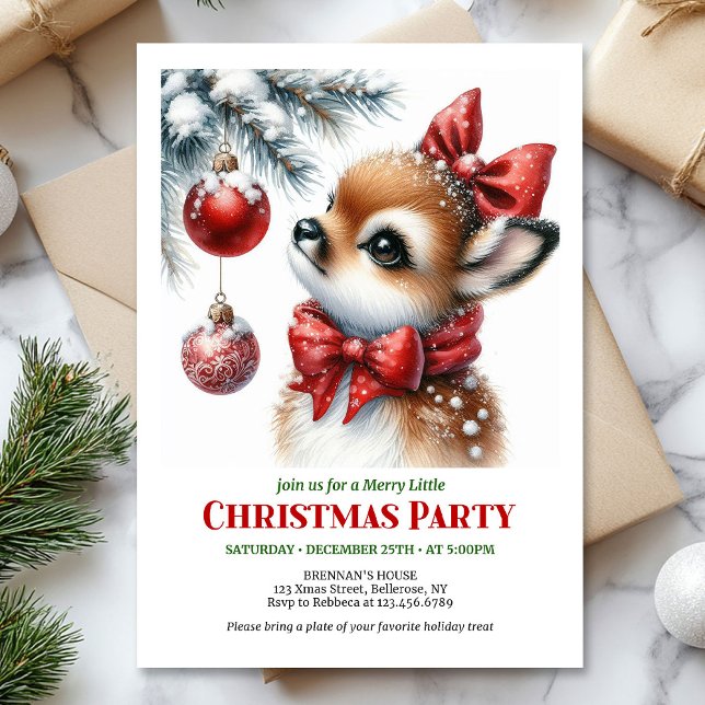 Festive baby deer Christmas kids invite editable  Einladung (Festive baby deer Christmas kids invite editable template)