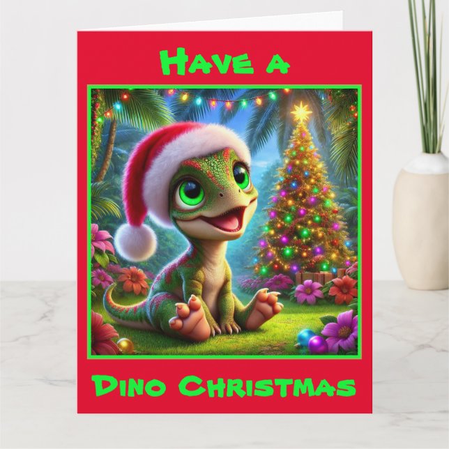 Festive Baby Dinosaur Weihnachten Karte (Vorderseite)