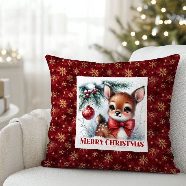 Festive Baby Fawn Winter Scene Kids Room Decor   Kissen (Festive Baby Fawn Winter Scene Kids Room Decor Christmas Pillow

)