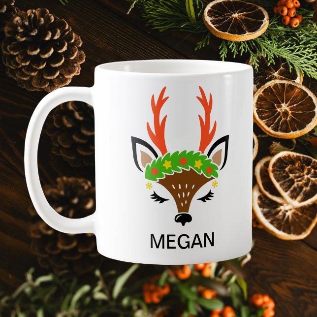 Festive Berry Wreath Holiday Antlers Reindeer Face Kaffeetasse (Festive Berry Wreath Holiday Antlers Reindeer Face Coffee Mug
)