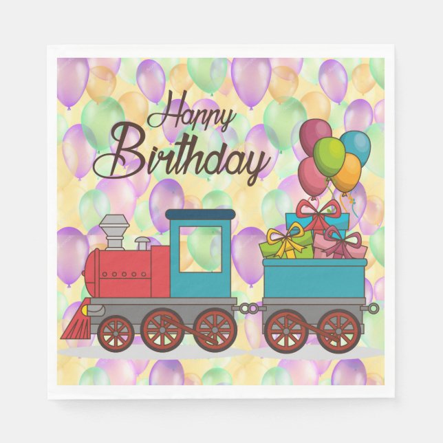 Festive Birthday  Balloon Train Birthday Serviette (Vorderseite)