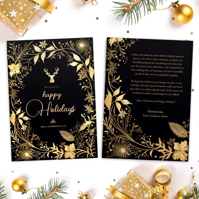 Festive Black Gold Elegante Weihnachten (Festive Black Gold Elegant Company Christmas Holiday Card)