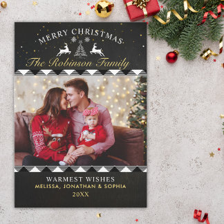 Festive Black Tartan Plaid Christmas Photo Einladung