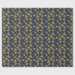 Festive Blue Gold Reindeer Christmas Holiday Geschenkpapier