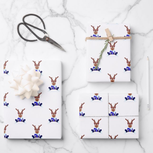 Festive Blue Kasky Weihnachtsmann Geschenkpapier Set (Vorderseite)