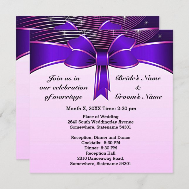 Festive Blue Ribbon Wedding 5.25" x 5.25" Einladun Einladung (Vorne/Hinten)