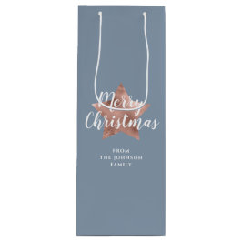 Festive Blue Rose Gold Star Frohe Weihnachten Geschenktüte Für Weinflaschen