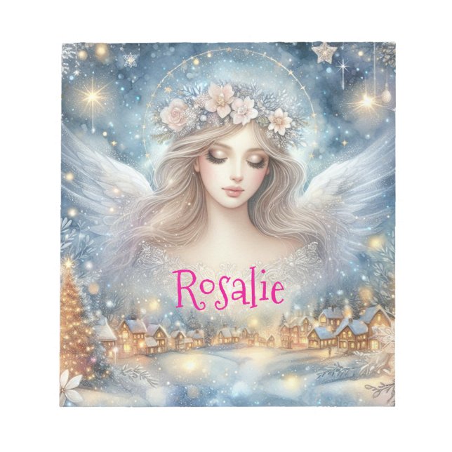 Festive Blue Watercolor Ethereal Frost Snow Angel Notizblock (Vorderseite)