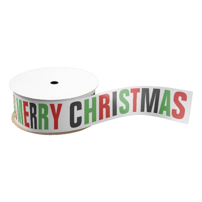 Festive Bold Letters Green Red "Merry Christmas" Ripsband (Spule)
