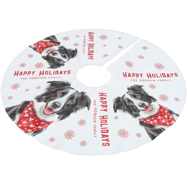 Festive Border Collie Red Heart Bandana Christmas Polyester Weihnachtsbaumdecke (Schrägansicht)