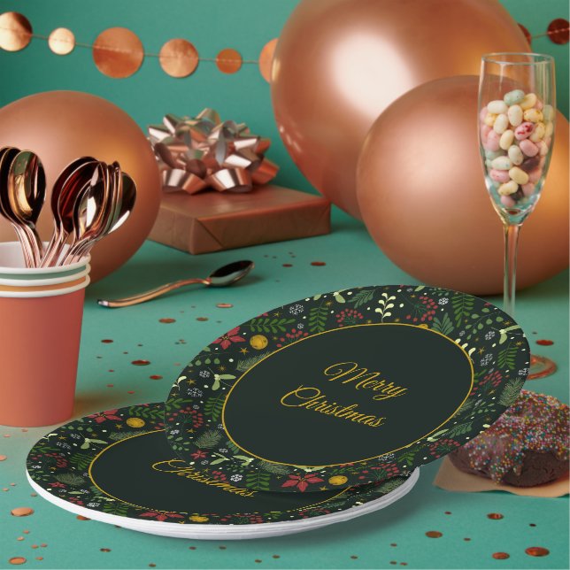 Festive Botanical Merry Christmas Plate  Pappteller (Multi)