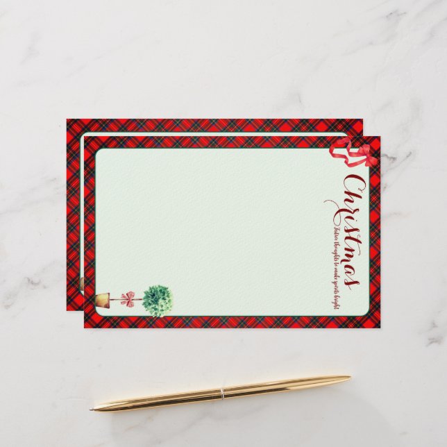 Festive Botanical Rustic Christmas Red Green Plaid Briefpapier (Vorderseite/Rückseite Beispiel)