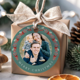 Festive Botanical Wreath Photo Christmas Geschenkanhänger