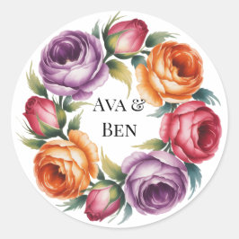 Festive Bright Vintage Rose Wedding Runder Aufkleber