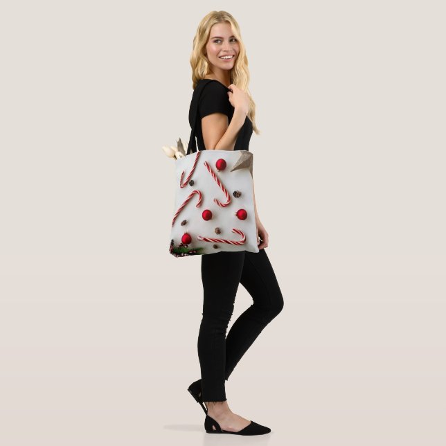 Festive Candy Cane Christmas Tote Bag  (Am Model)