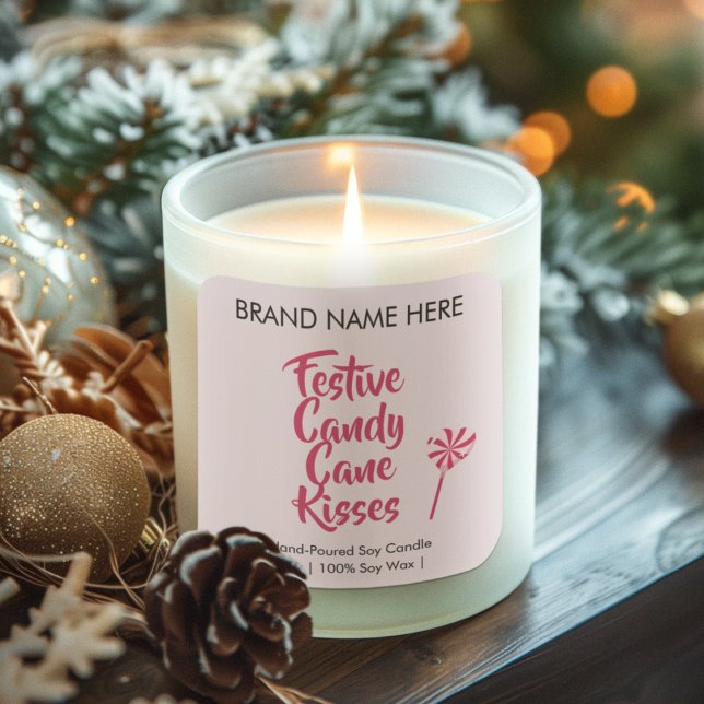 Festive Candy Cane Kisses | Modern Candle Labels Quadratischer Aufkleber (Von Creator hochgeladen)